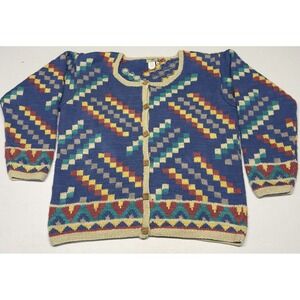 Vintage Territory Ahead Wool Chunky Knit Sweater Women's XL Button Up Multicolor